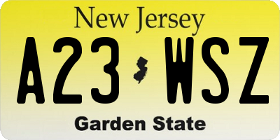 NJ license plate A23WSZ