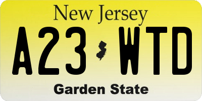 NJ license plate A23WTD