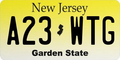 NJ license plate A23WTG