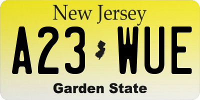 NJ license plate A23WUE