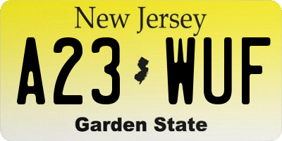 NJ license plate A23WUF