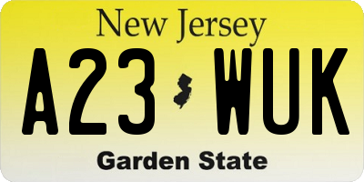 NJ license plate A23WUK