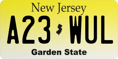 NJ license plate A23WUL