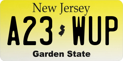NJ license plate A23WUP