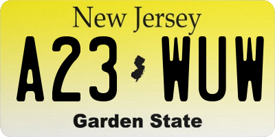NJ license plate A23WUW