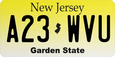 NJ license plate A23WVU
