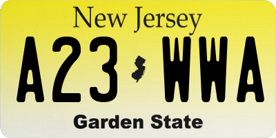 NJ license plate A23WWA