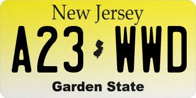 NJ license plate A23WWD