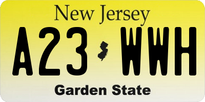 NJ license plate A23WWH