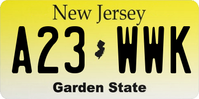 NJ license plate A23WWK