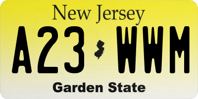NJ license plate A23WWM