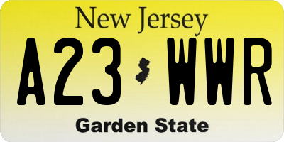 NJ license plate A23WWR
