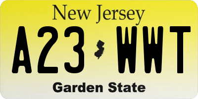 NJ license plate A23WWT