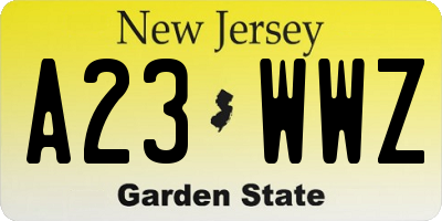NJ license plate A23WWZ