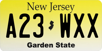 NJ license plate A23WXX