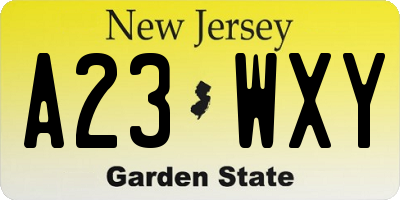 NJ license plate A23WXY