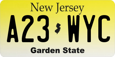 NJ license plate A23WYC