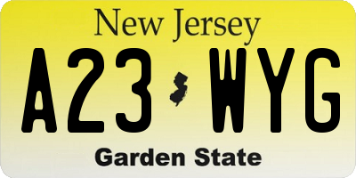NJ license plate A23WYG
