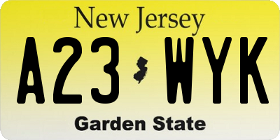 NJ license plate A23WYK