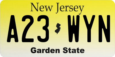 NJ license plate A23WYN