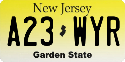 NJ license plate A23WYR