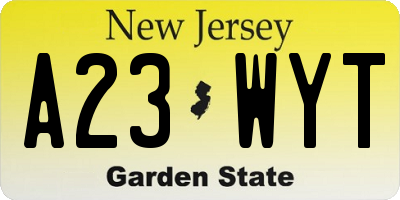 NJ license plate A23WYT