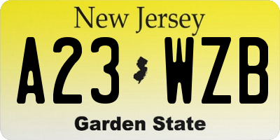 NJ license plate A23WZB