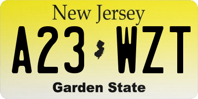 NJ license plate A23WZT