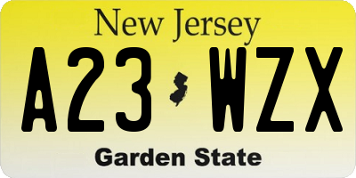 NJ license plate A23WZX
