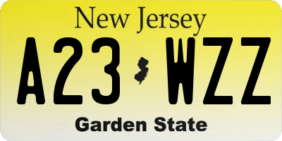 NJ license plate A23WZZ