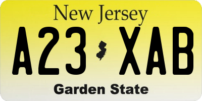 NJ license plate A23XAB
