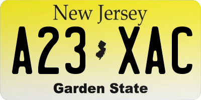 NJ license plate A23XAC