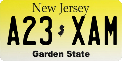 NJ license plate A23XAM