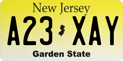 NJ license plate A23XAY