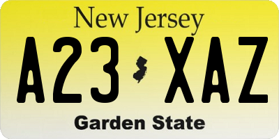 NJ license plate A23XAZ