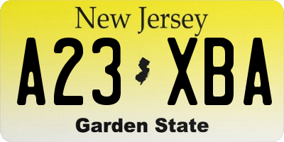 NJ license plate A23XBA