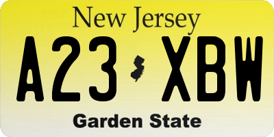 NJ license plate A23XBW
