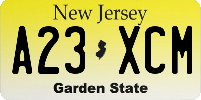 NJ license plate A23XCM
