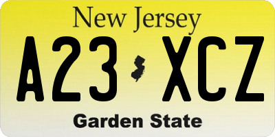 NJ license plate A23XCZ