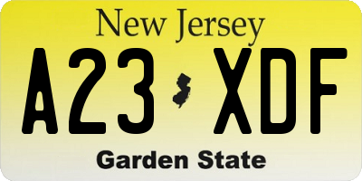 NJ license plate A23XDF