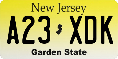 NJ license plate A23XDK