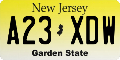 NJ license plate A23XDW