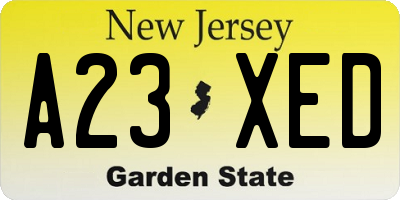 NJ license plate A23XED