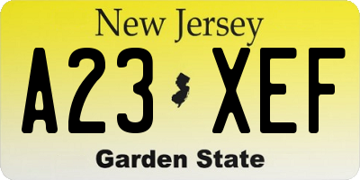 NJ license plate A23XEF