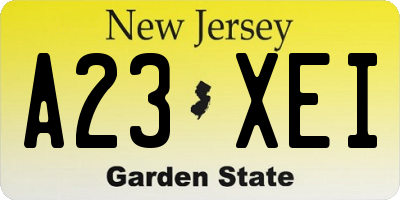 NJ license plate A23XEI