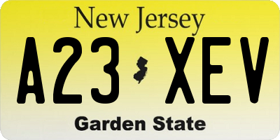 NJ license plate A23XEV