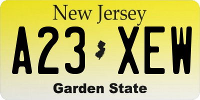 NJ license plate A23XEW