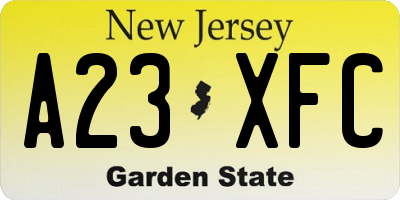 NJ license plate A23XFC