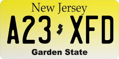 NJ license plate A23XFD