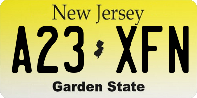 NJ license plate A23XFN